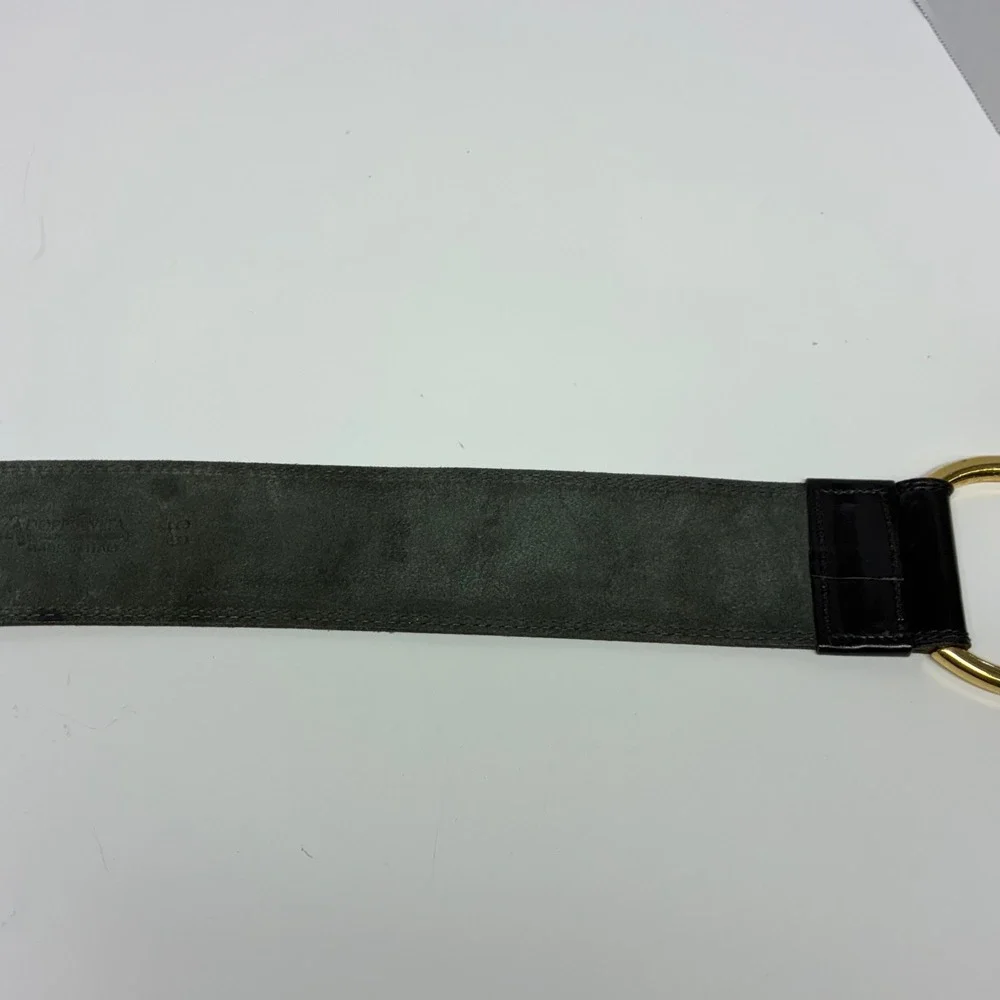 Vintage La Doppia Vita Italy Wide Black Leather Belt Corset Waist Cincher 95